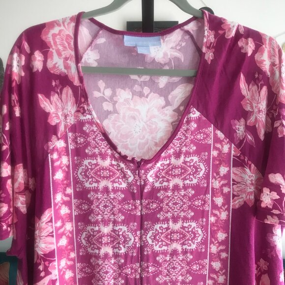 ONLY NECESSITIES size 14 / 16 Pink Floral Zip Front Lounger Muu Muu Patio Dress - Picture 2 of 6